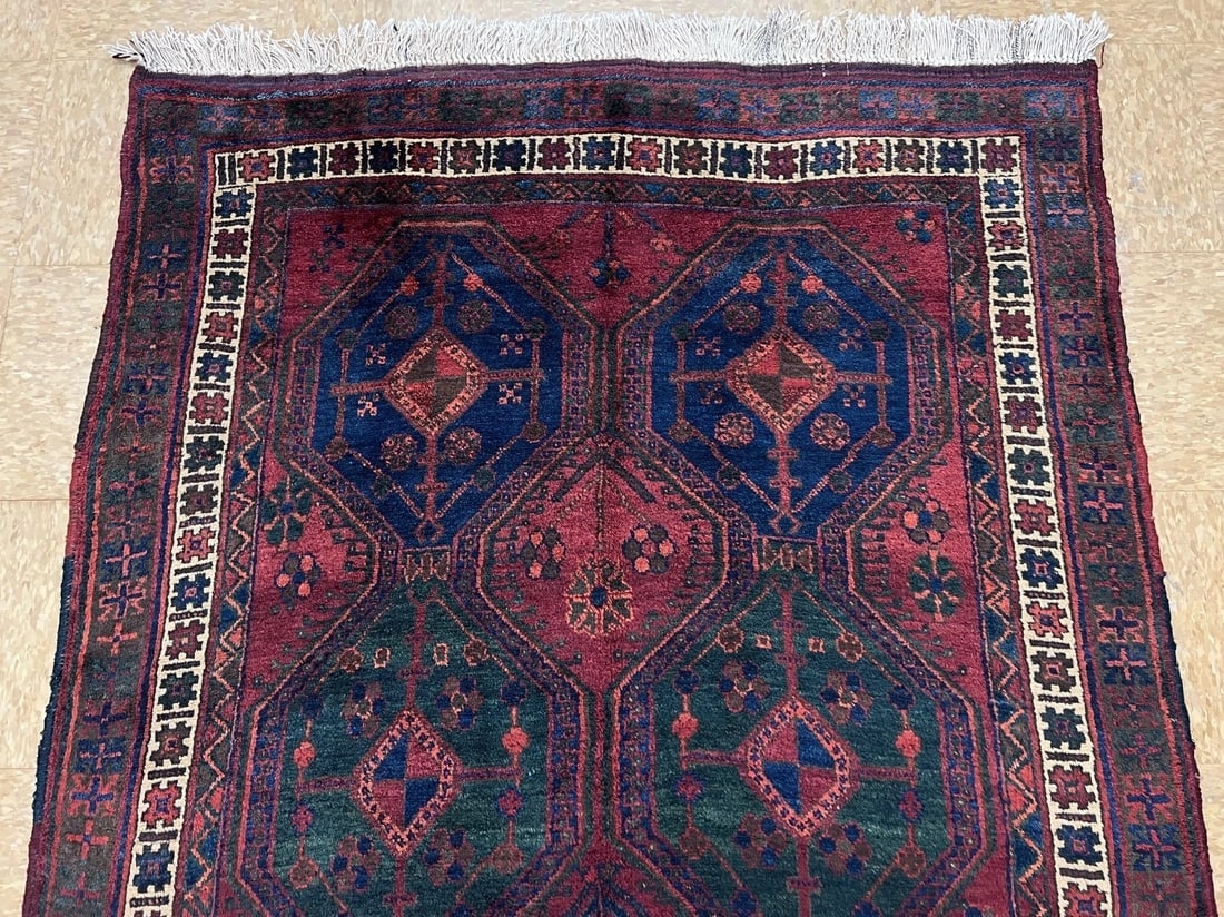 Hand-Knotted Antique Persian Afshar Maroon Wool Tribal Oriental Area Rug 4'2" x 6'5" - 6