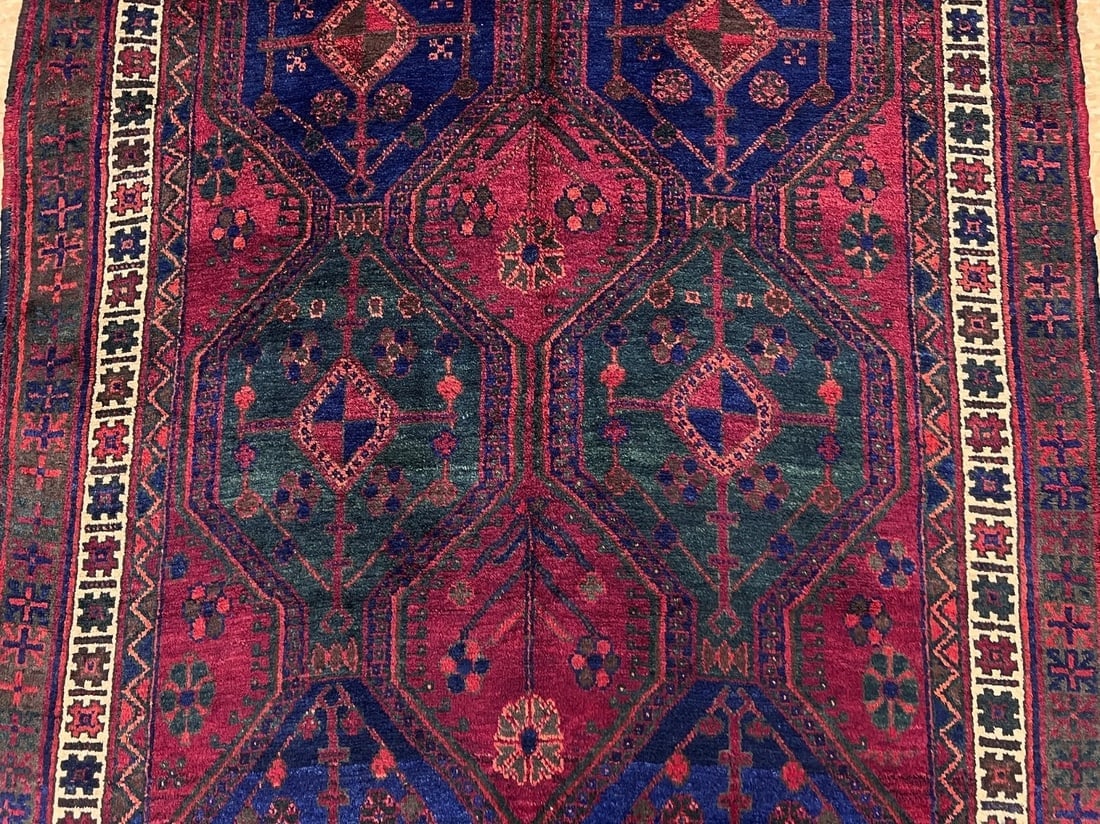 Hand-Knotted Antique Persian Afshar Maroon Wool Tribal Oriental Area Rug 4'2" x 6'5" - 7