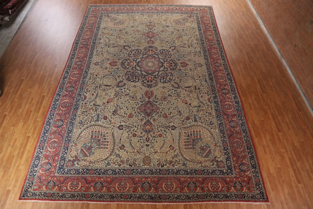 Pre-1900 Antique Vegetable Dye Tabriz Haj Jalili Persian Rug 13x20 - 3