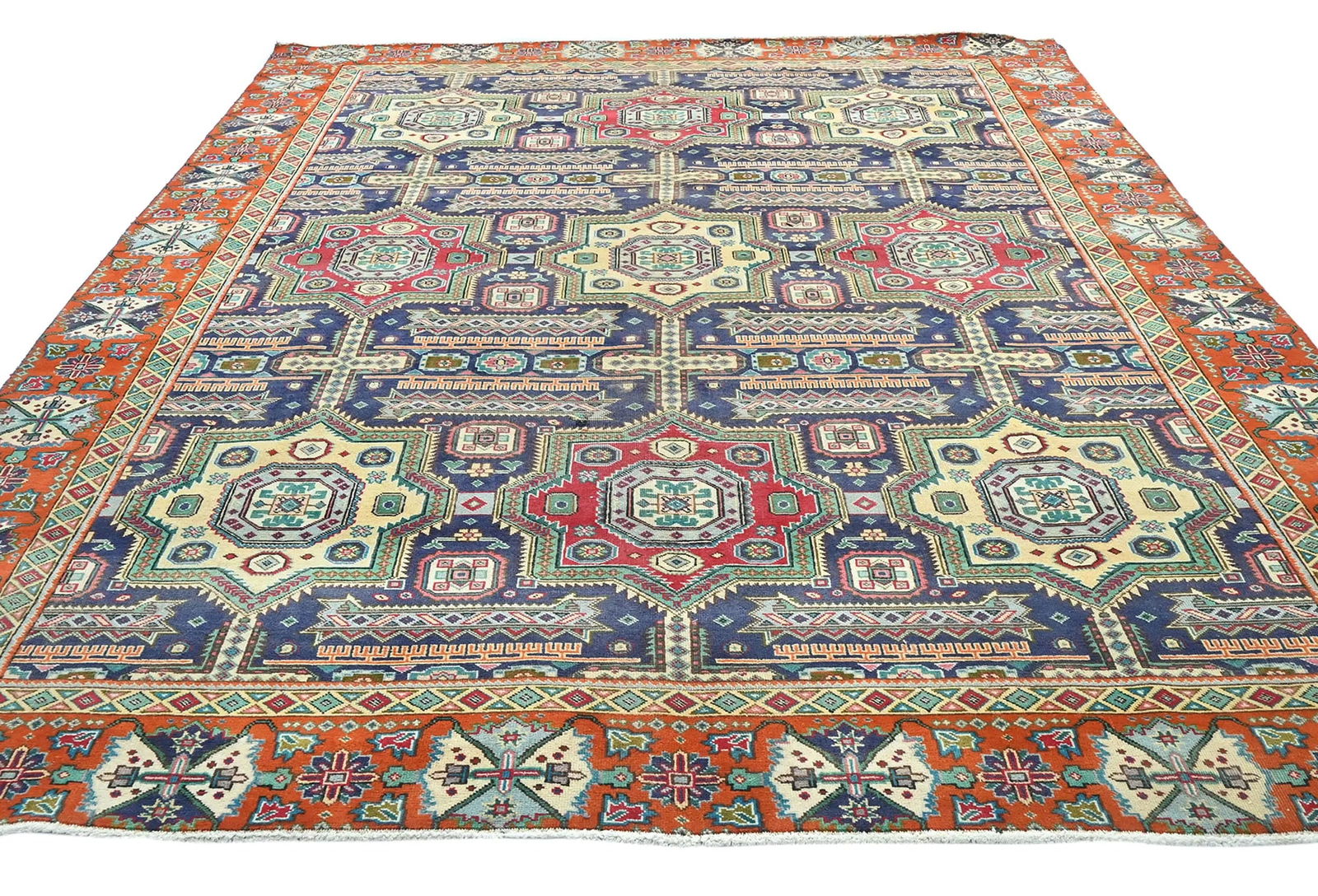 Semi Antique Dark Purple-navy Geometric 9X12 Traditional Oriental Rug - 7