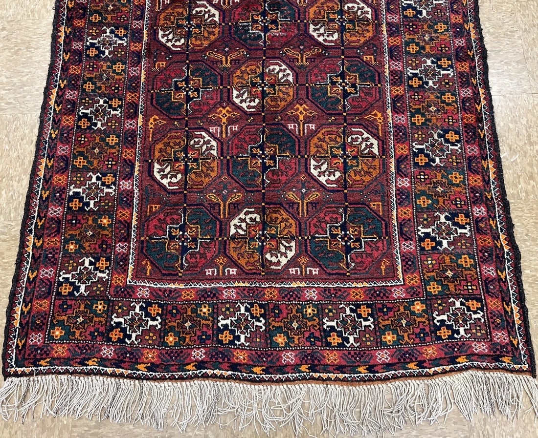 Antique Persian Balouch Hand Knotted Tribal Maroon Wool Oriental Area Rug 4'1" x 6'7" - 3