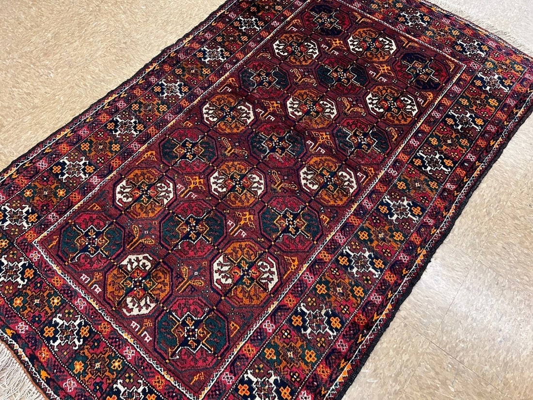 Antique Persian Balouch Hand Knotted Tribal Maroon Wool Oriental Area Rug 4'1" x 6'7" - 8