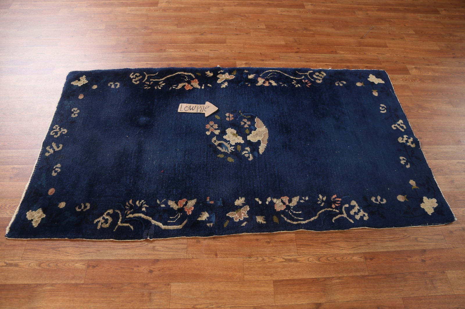 Blue Antique Art Deco Chinese Rug with Subtle Floral Pattern and Rich Details 3x6 - 11