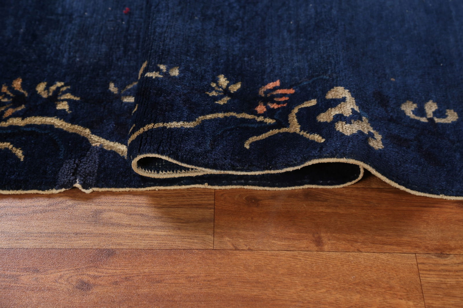 Blue Antique Art Deco Chinese Rug with Subtle Floral Pattern and Rich Details 3x6 - 12