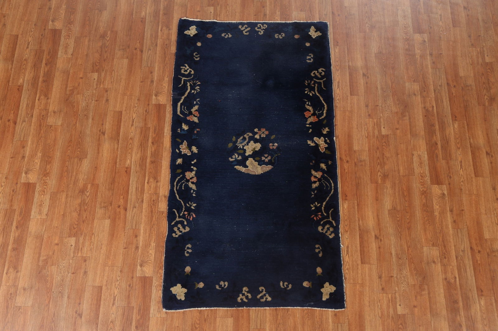 Blue Antique Art Deco Chinese Rug with Subtle Floral Pattern and Rich Details 3x6 - 16