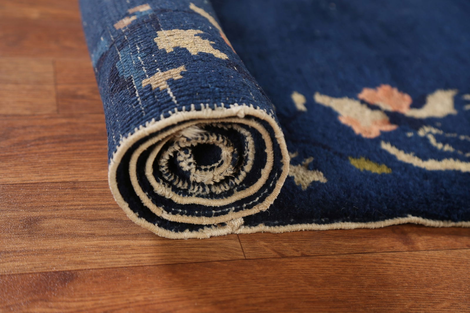 Blue Antique Art Deco Chinese Rug with Subtle Floral Pattern and Rich Details 3x6 - 17