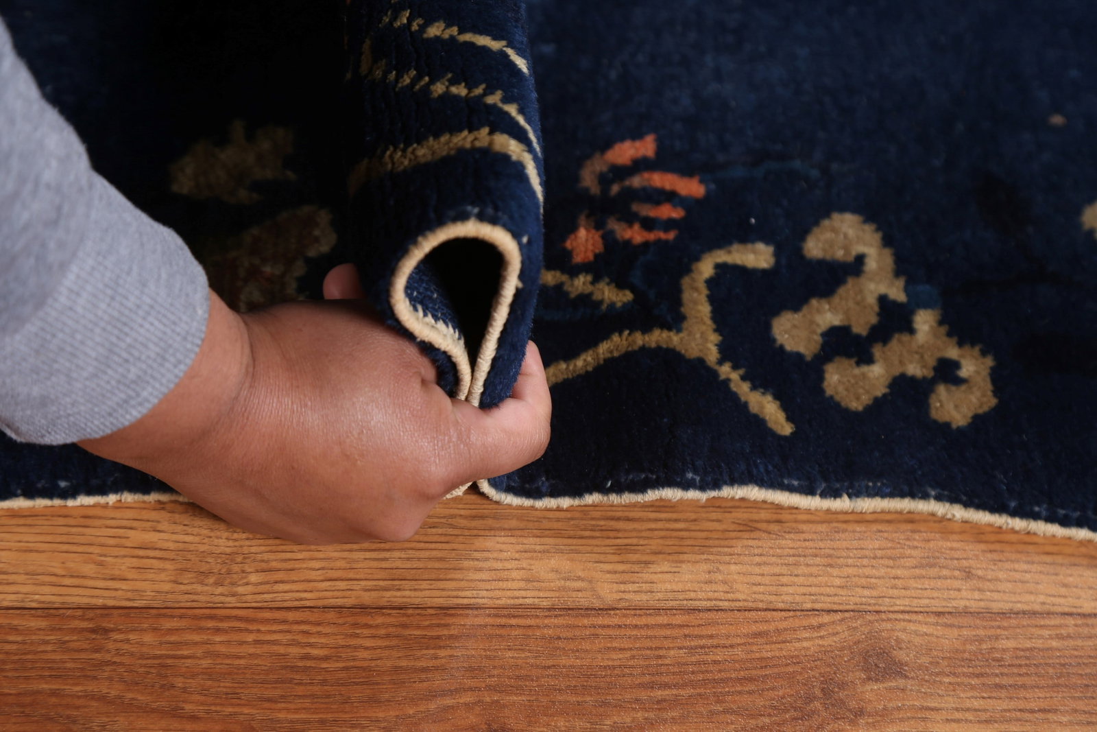 Blue Antique Art Deco Chinese Rug with Subtle Floral Pattern and Rich Details 3x6 - 18