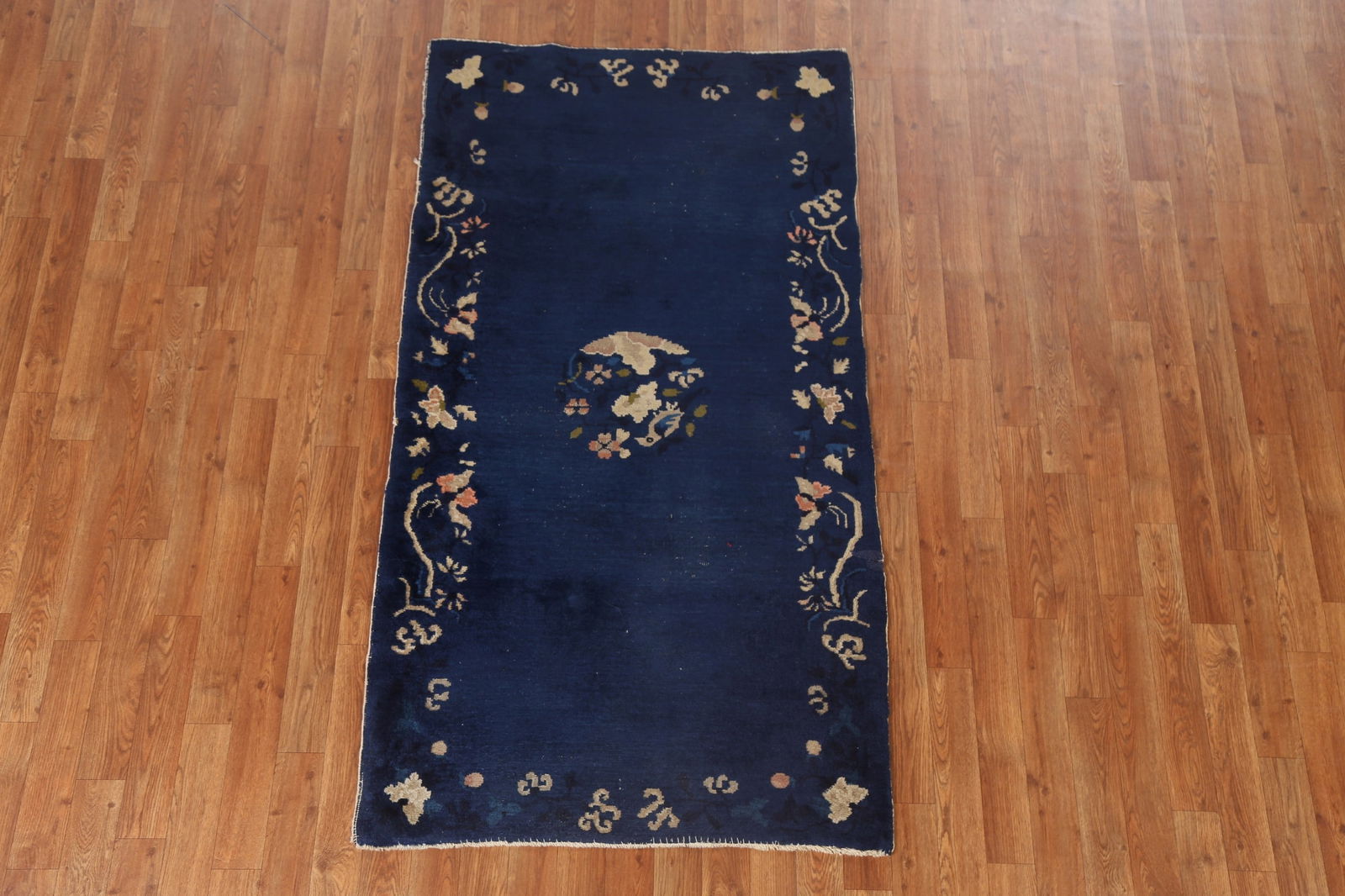Blue Antique Art Deco Chinese Rug with Subtle Floral Pattern and Rich Details 3x6 - 2