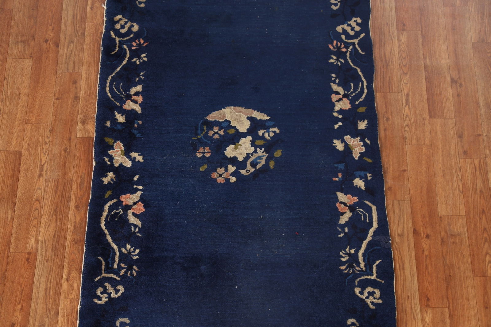 Blue Antique Art Deco Chinese Rug with Subtle Floral Pattern and Rich Details 3x6 - 3