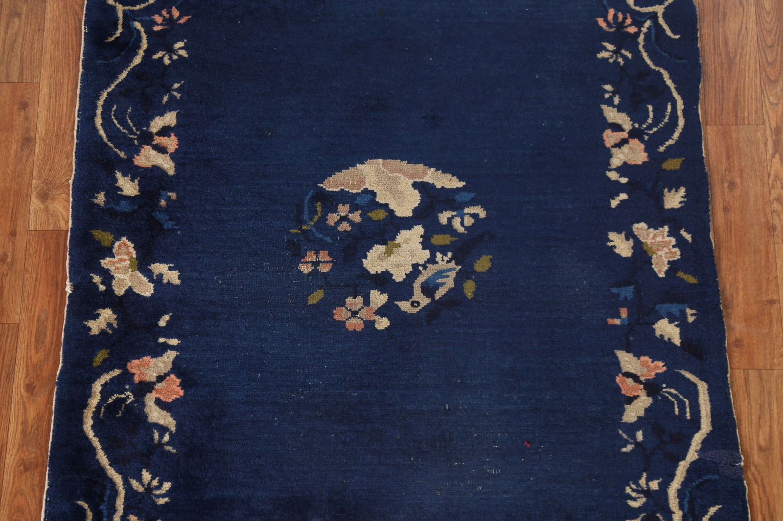 Blue Antique Art Deco Chinese Rug with Subtle Floral Pattern and Rich Details 3x6 - 4