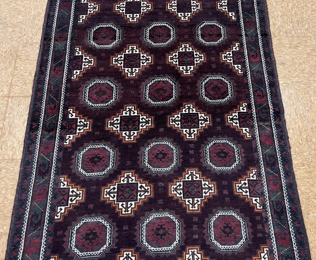 Antique Persian Hand Knotted Balouch Tribal Mahogany Wool Oriental Area Rug 3'9" x 7'5" - 3