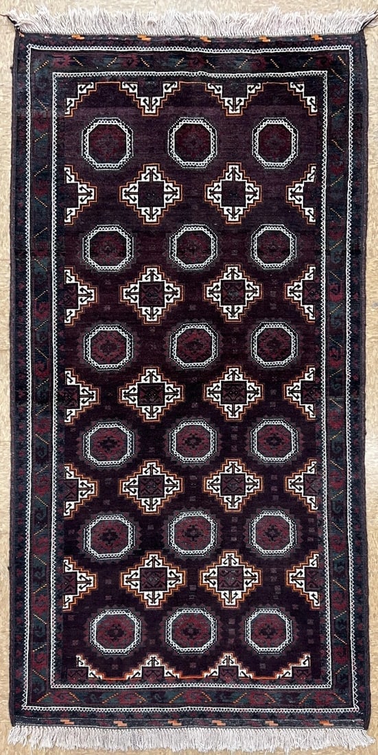 Antique Persian Hand Knotted Balouch Tribal Mahogany Wool Oriental Area Rug 3'9" x 7'5" - 9