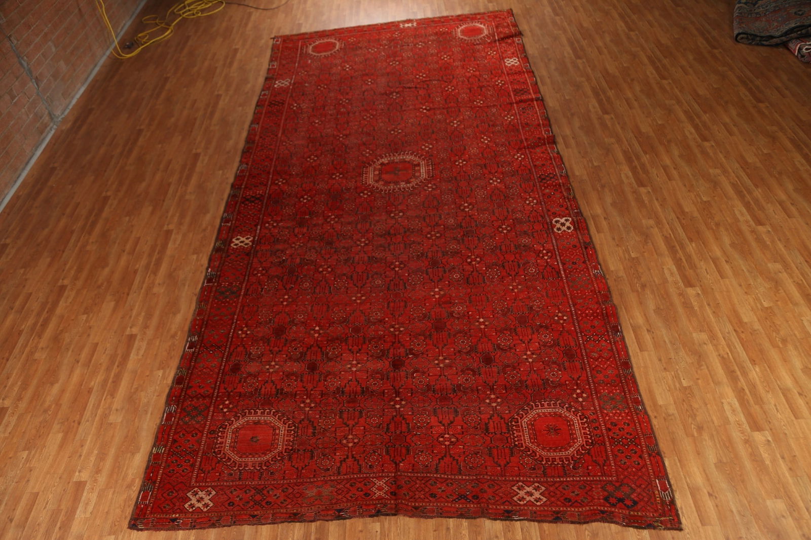 Pre-1900 Antique Turkoman Yamot Vegetable Dye Large Rug 9x18 - 16