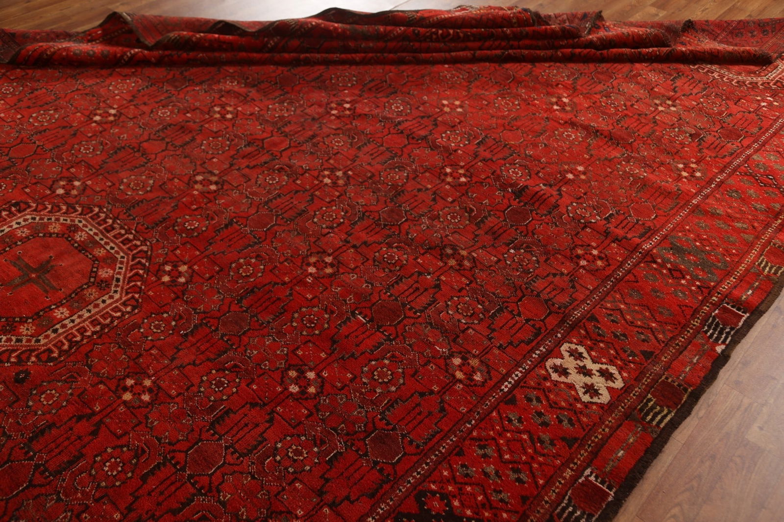 Pre-1900 Antique Turkoman Yamot Vegetable Dye Large Rug 9x18 - 17