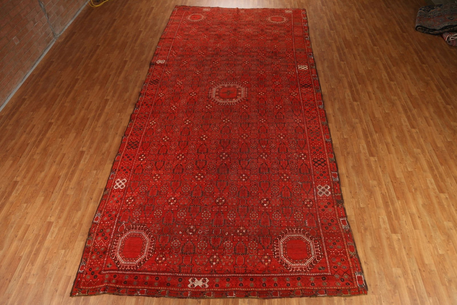 Pre-1900 Antique Turkoman Yamot Vegetable Dye Large Rug 9x18 - 3