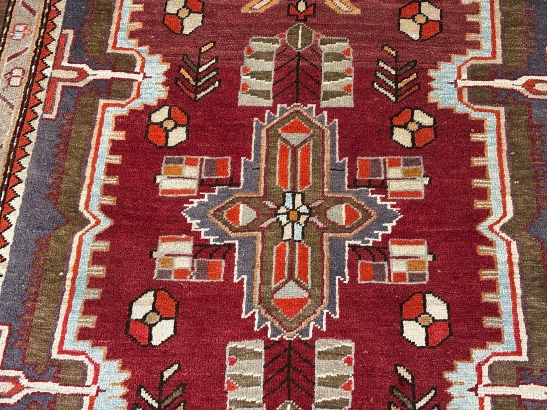 Hand-Knotted Persian Zanjan Geometric Vintage Tribal Wool Oriental Area Rug 4'2" x 6'8" - 8