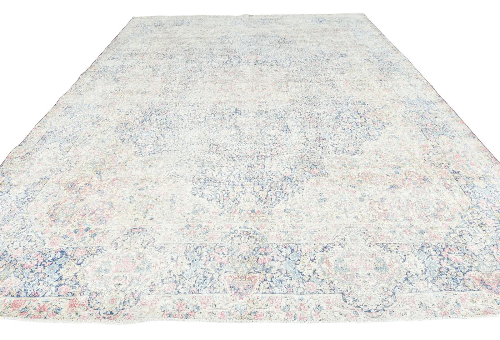 Antique Muted Navy Floral 9X12 Distressed Vintage Oriental Rug - 2