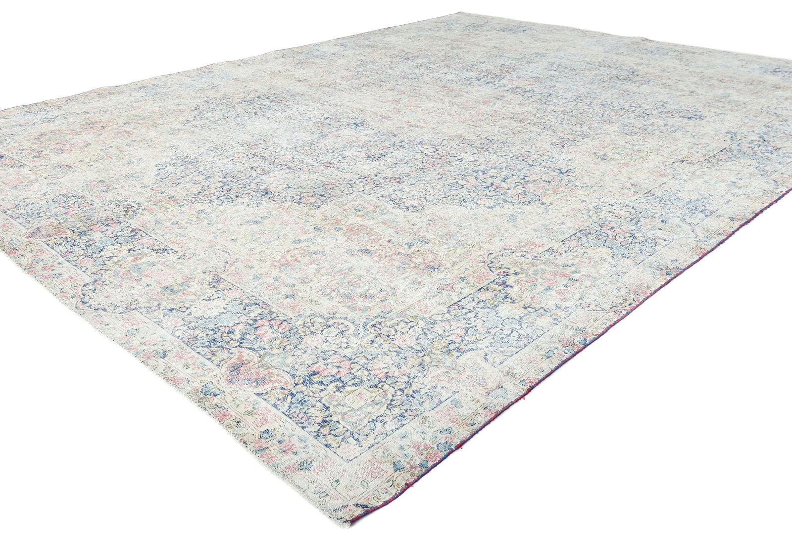 Antique Muted Navy Floral 9X12 Distressed Vintage Oriental Rug - 3