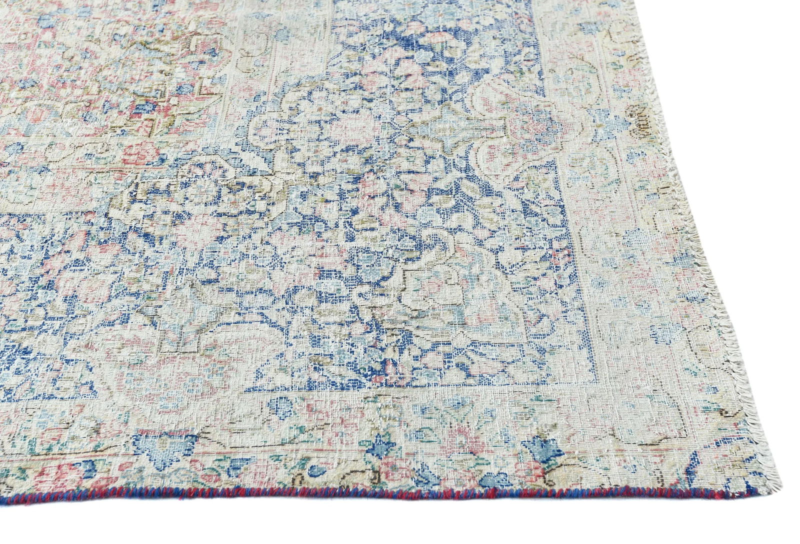 Antique Muted Navy Floral 9X12 Distressed Vintage Oriental Rug - 8