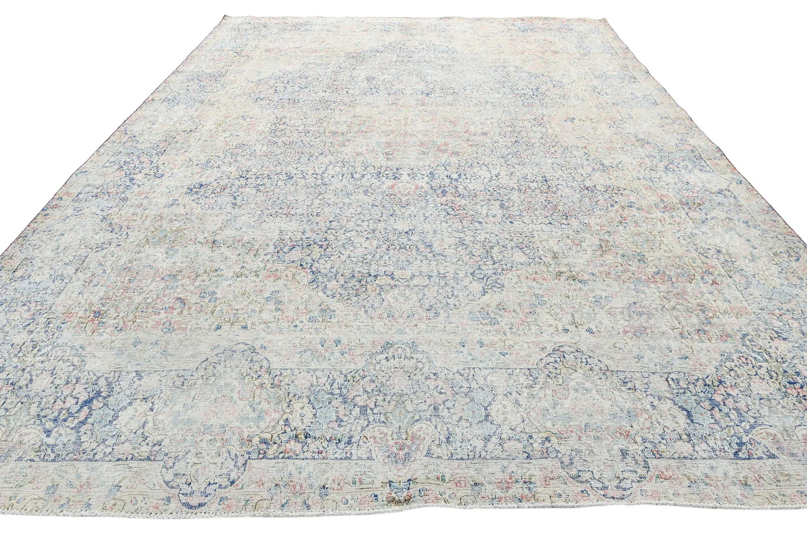 Antique Muted Navy Floral 9X12 Distressed Vintage Oriental Rug - 9