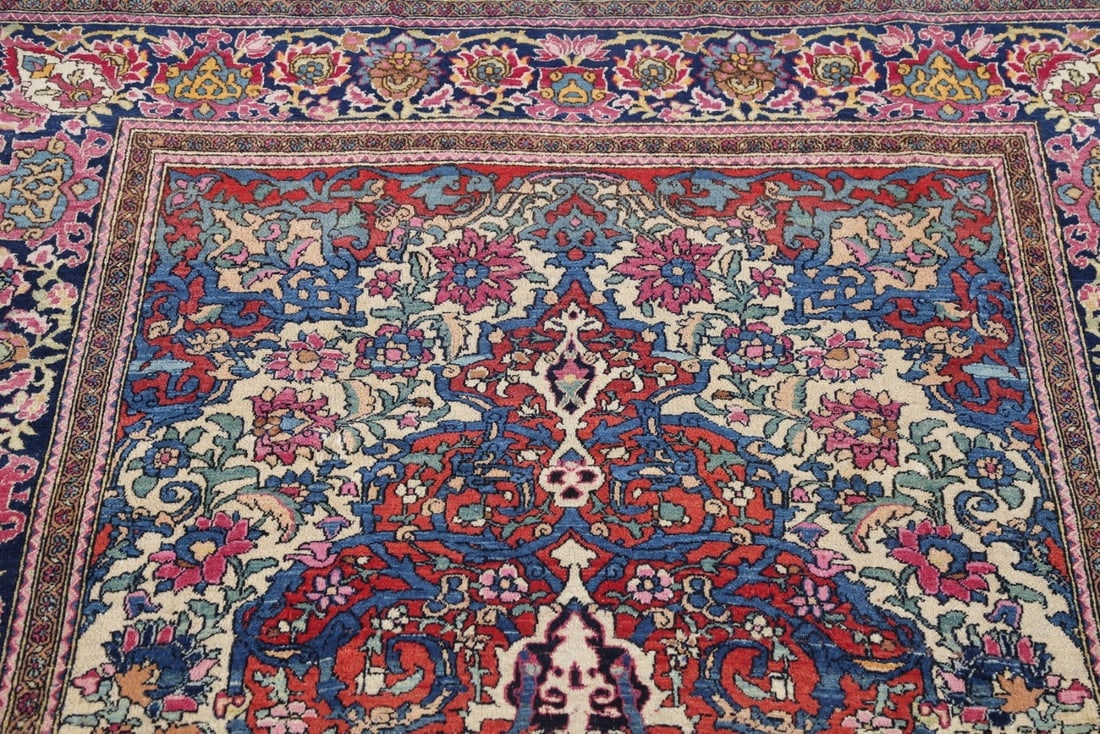 Pre-1900 Antique Vegetable Dye Sarouk Farahan Persian Rug 4x7 - 17