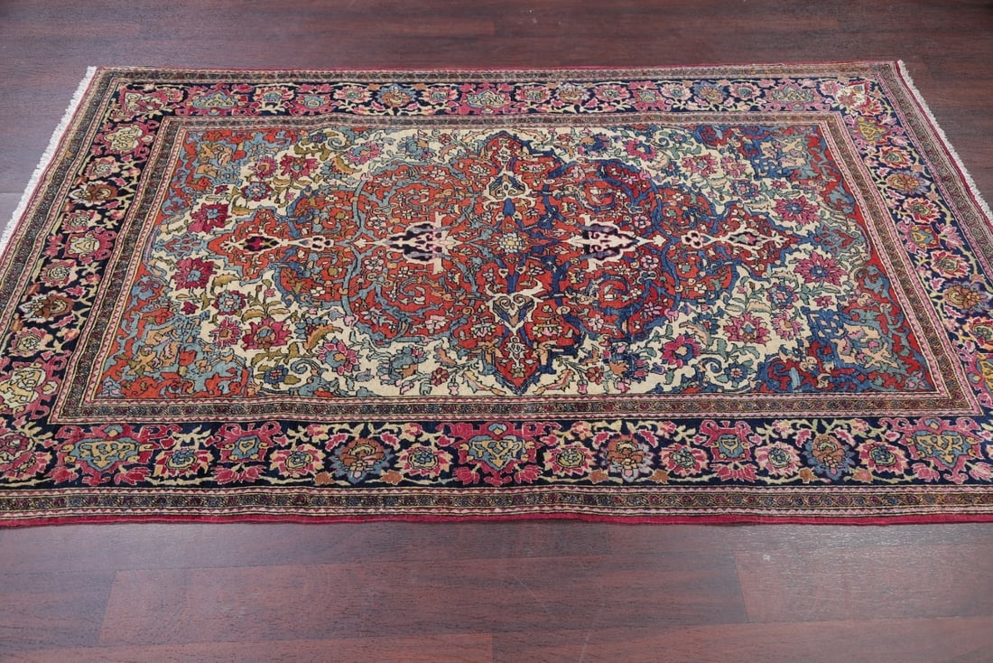 Pre-1900 Antique Vegetable Dye Sarouk Farahan Persian Rug 4x7 - 19