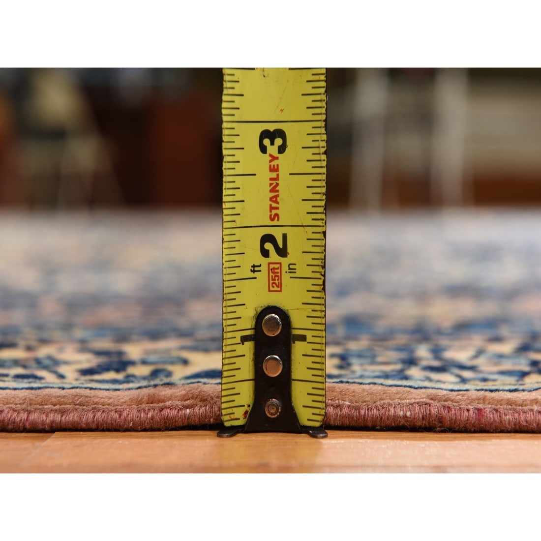 Ivory with Blue Antique Persian Kerman Soft Wool Hand Knotted Rug - 10