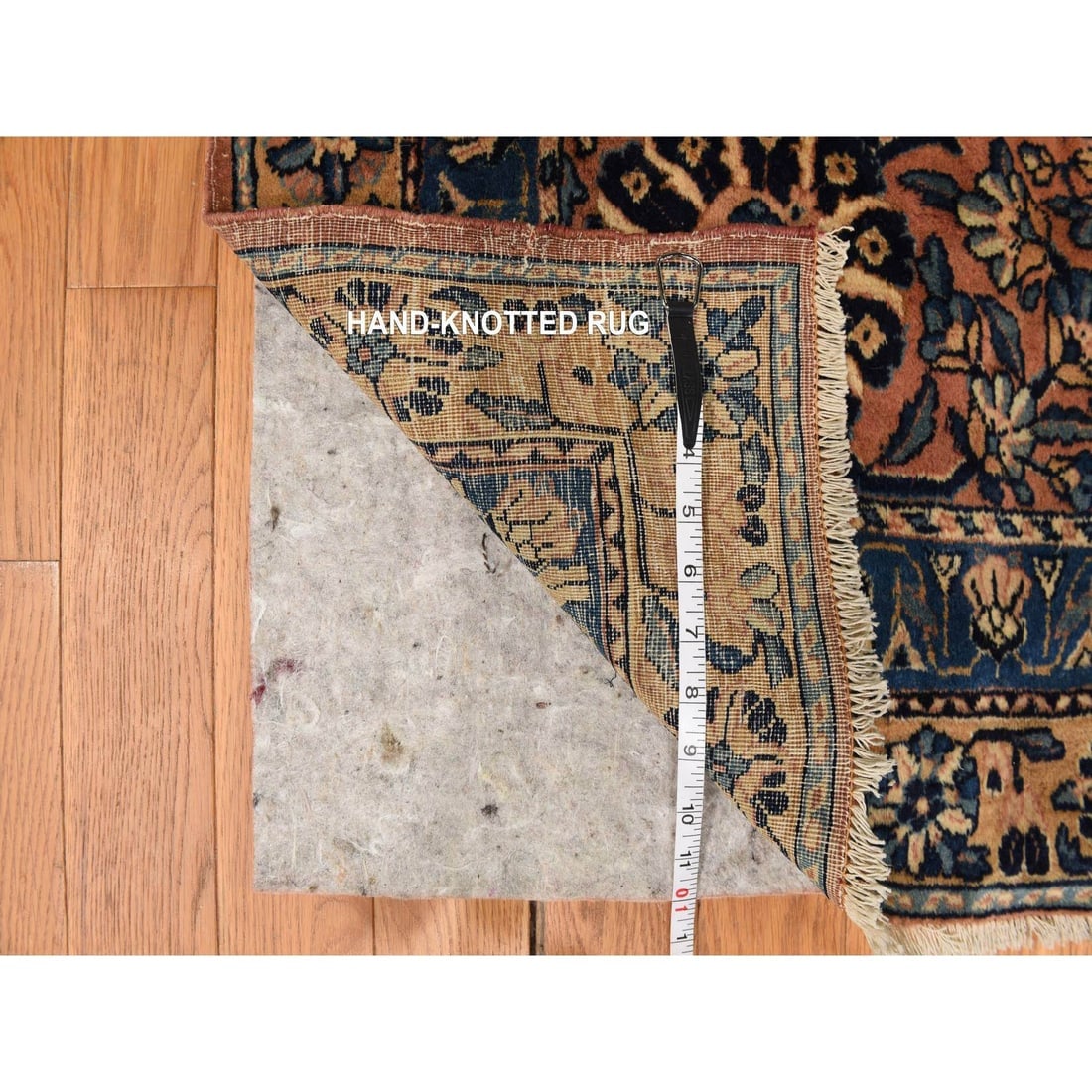 Ivory with Blue Antique Persian Kerman Soft Wool Hand Knotted Rug - 11