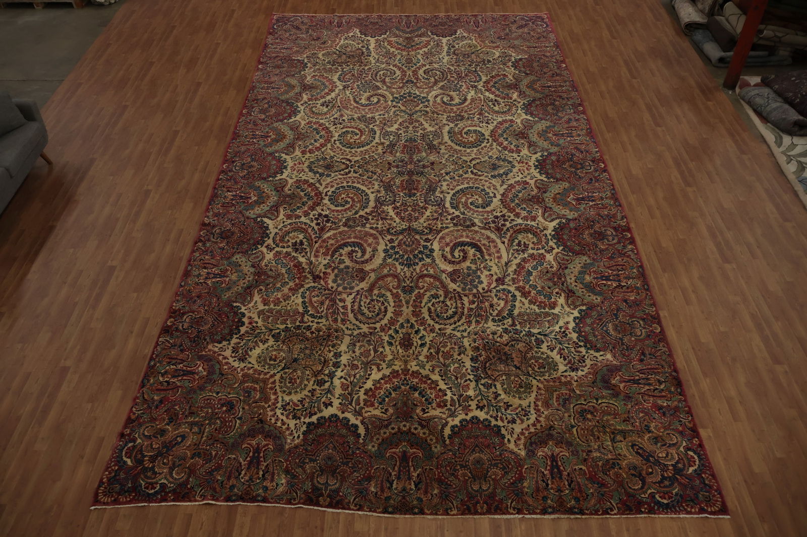 Antique Vegetable Dye Kerman Persian Large Rug 12x22 - 2