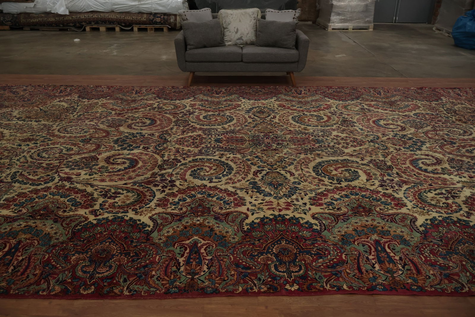 Antique Vegetable Dye Kerman Persian Large Rug 12x22 - 3