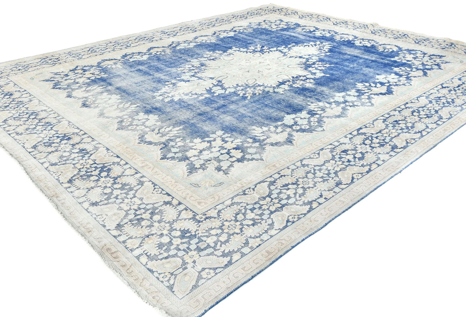 Antique Muted Blue Floral 10X12 Distressed Vintage Oriental Rug - 3