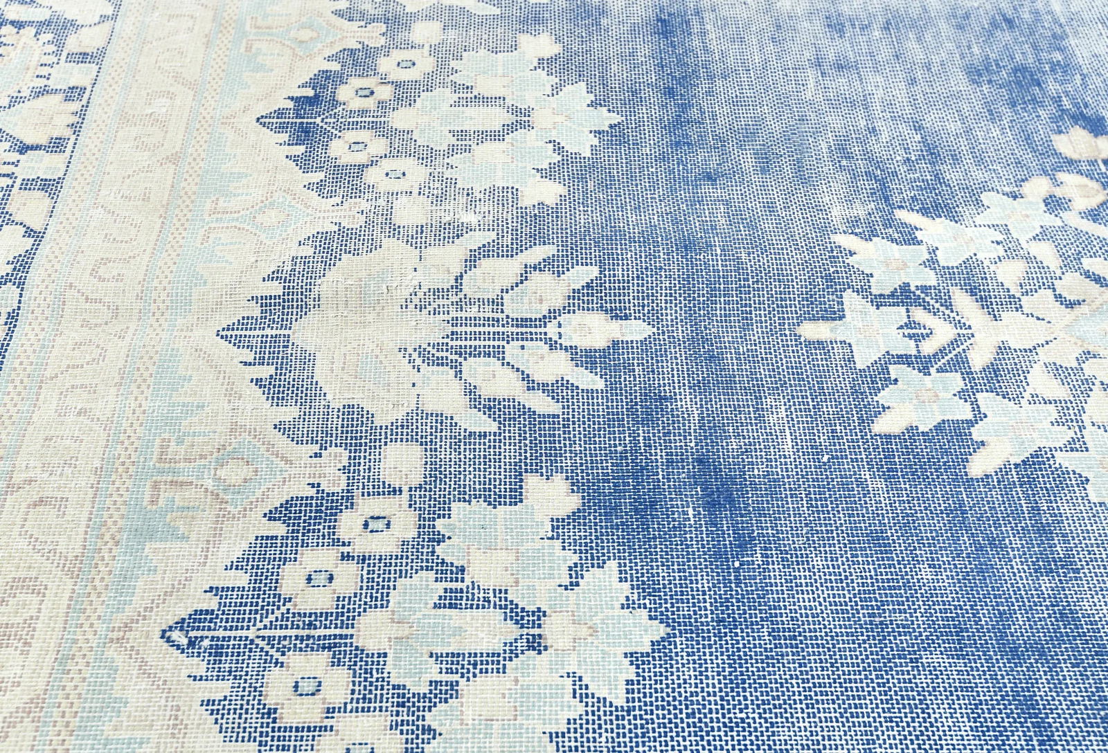 Antique Muted Blue Floral 10X12 Distressed Vintage Oriental Rug - 5