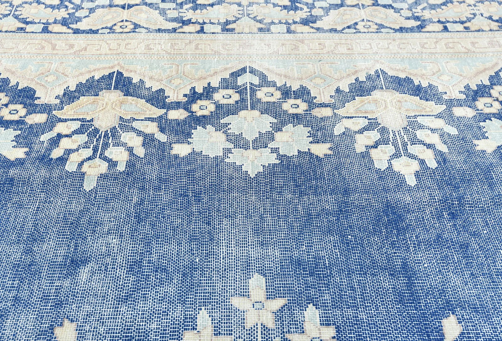 Antique Muted Blue Floral 10X12 Distressed Vintage Oriental Rug - 6