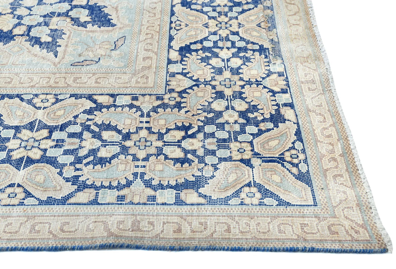 Antique Muted Blue Floral 10X12 Distressed Vintage Oriental Rug - 7