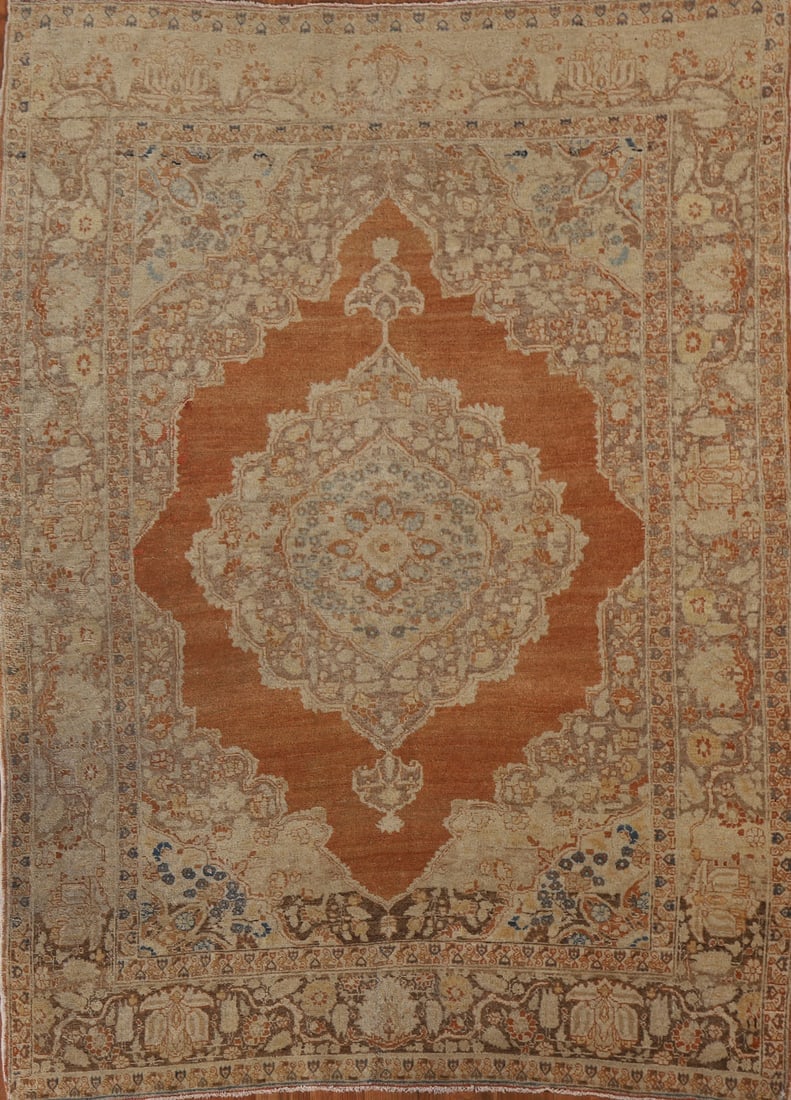 Pre-1900 Antique Tabriz Haj Jalili Vegetable Dye Persian Rug 4x5 (1 of 20)