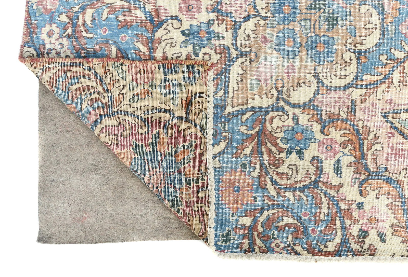 Antique Muted Fuchsia Red Floral 10X13 Distressed Vintage Oriental Rug - 12