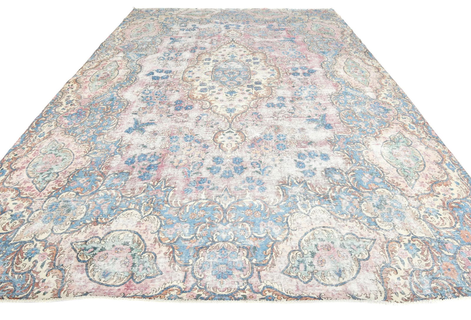 Antique Muted Fuchsia Red Floral 10X13 Distressed Vintage Oriental Rug - 2