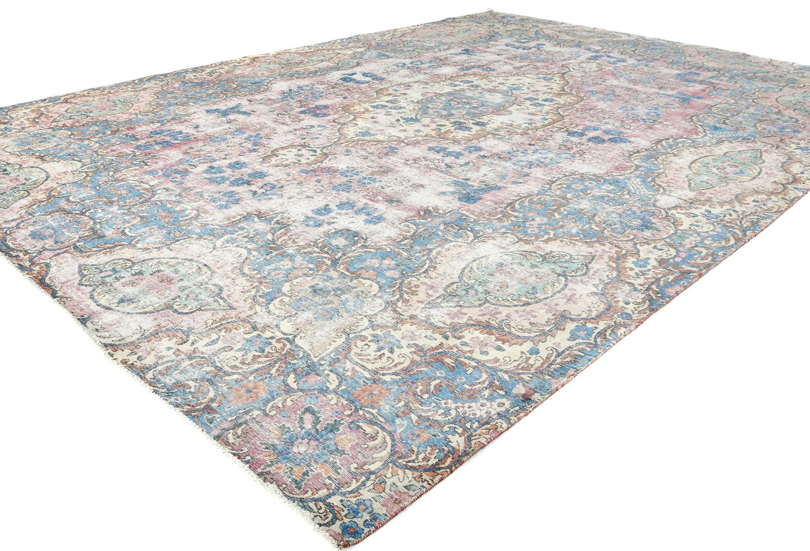 Antique Muted Fuchsia Red Floral 10X13 Distressed Vintage Oriental Rug - 3