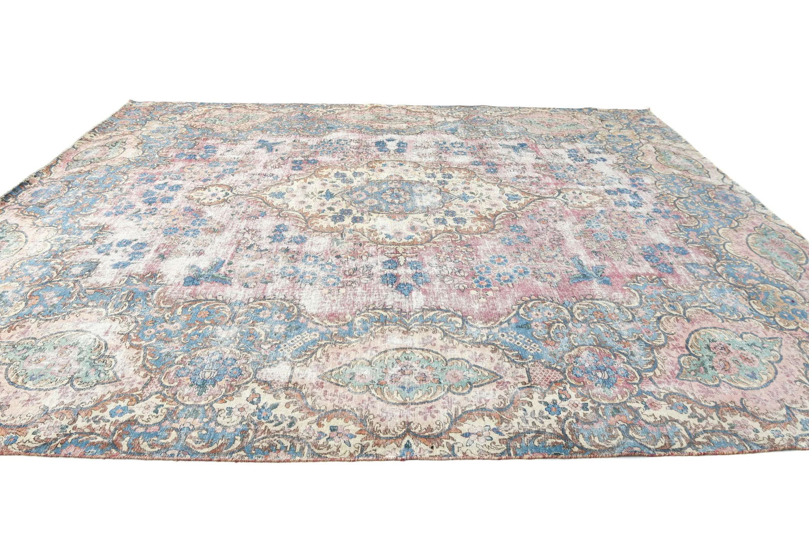 Antique Muted Fuchsia Red Floral 10X13 Distressed Vintage Oriental Rug - 4
