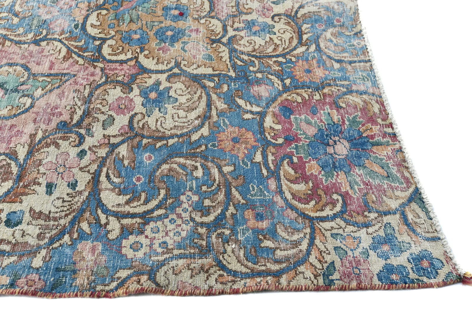 Antique Muted Fuchsia Red Floral 10X13 Distressed Vintage Oriental Rug - 8