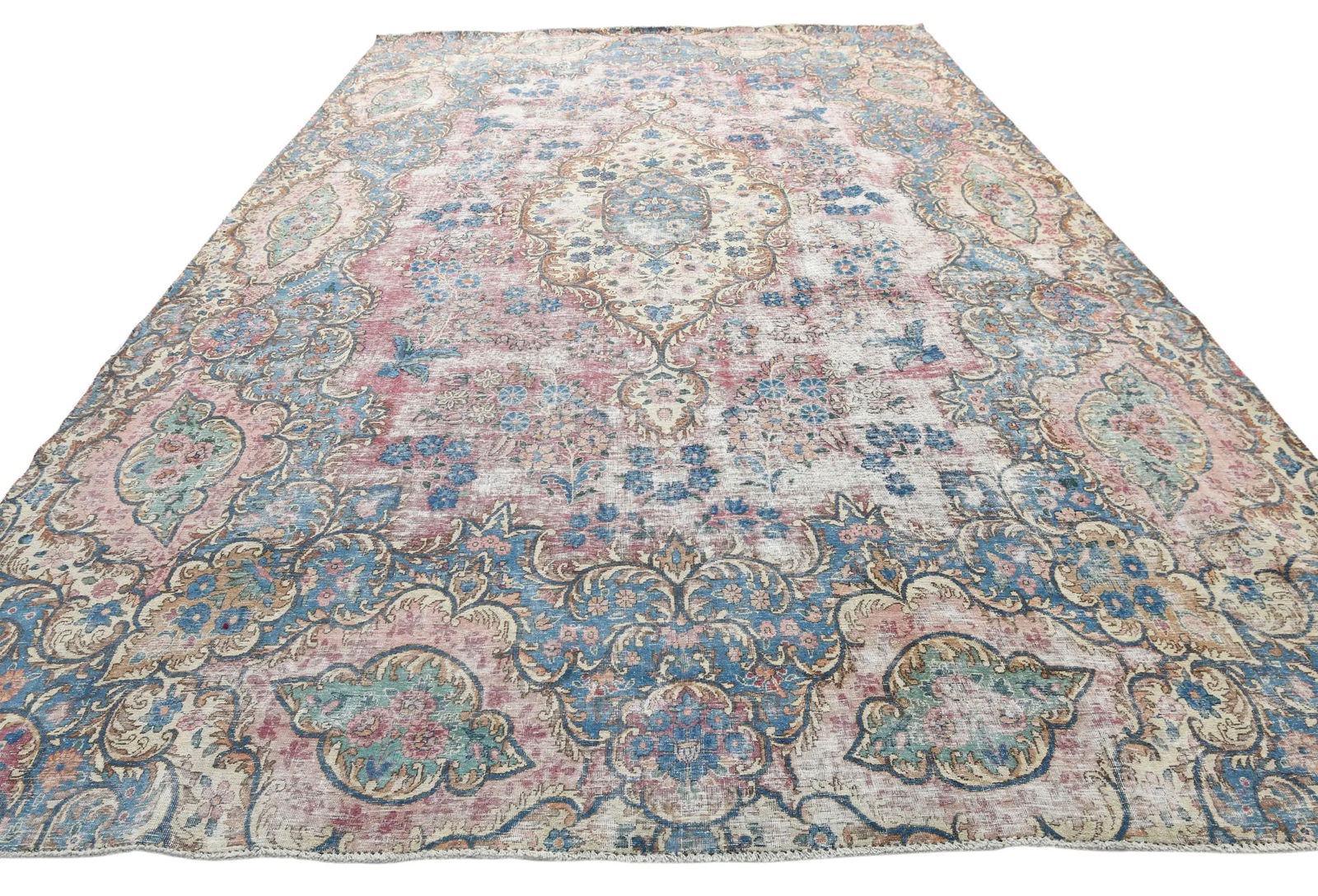 Antique Muted Fuchsia Red Floral 10X13 Distressed Vintage Oriental Rug - 9