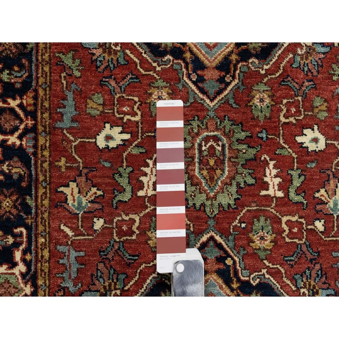 Brick Red Hand Knotted Antiqued Fine Heriz Re-Creation Wool Runner Rug - 4