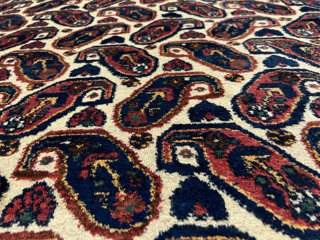 Hand-Knotted Semi-Antique Persian Sirjan Paisley Ivory Wool Oriental Rug 5'5" x 7'2" - 7