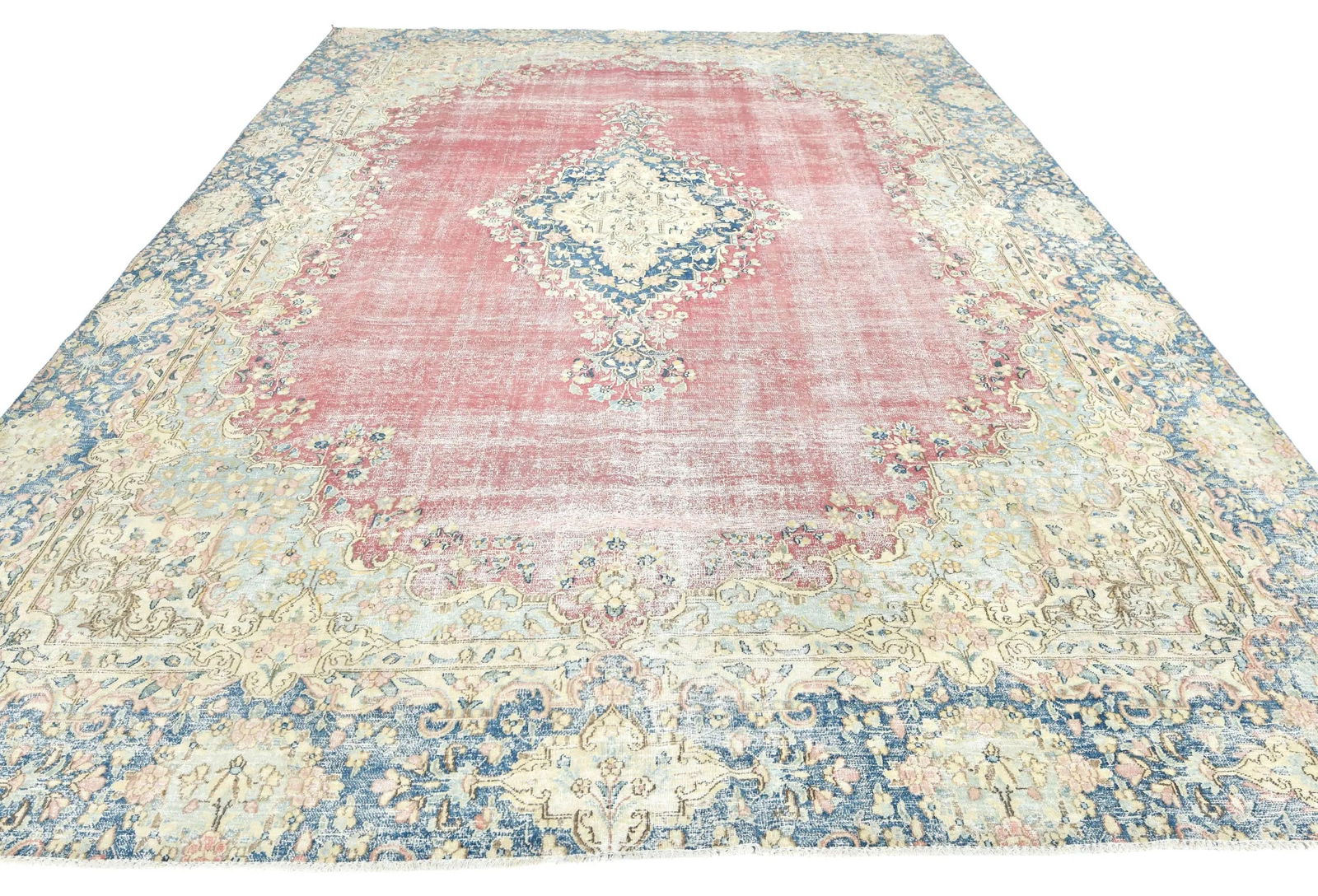 Antique Muted Red Floral 9X12 Distressed Vintage Oriental Rug - 2