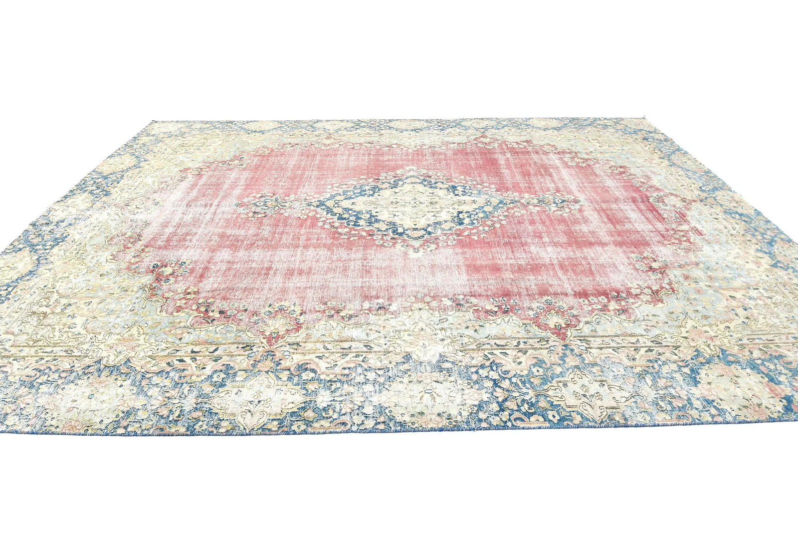 Antique Muted Red Floral 9X12 Distressed Vintage Oriental Rug - 4