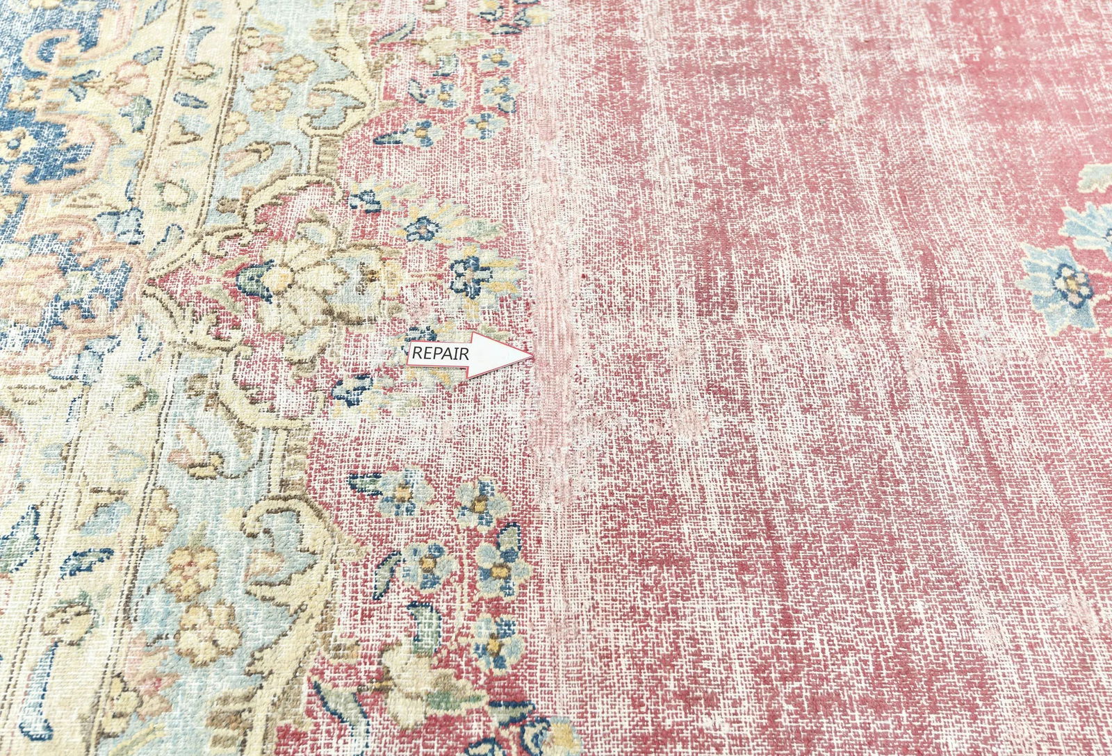 Antique Muted Red Floral 9X12 Distressed Vintage Oriental Rug - 6