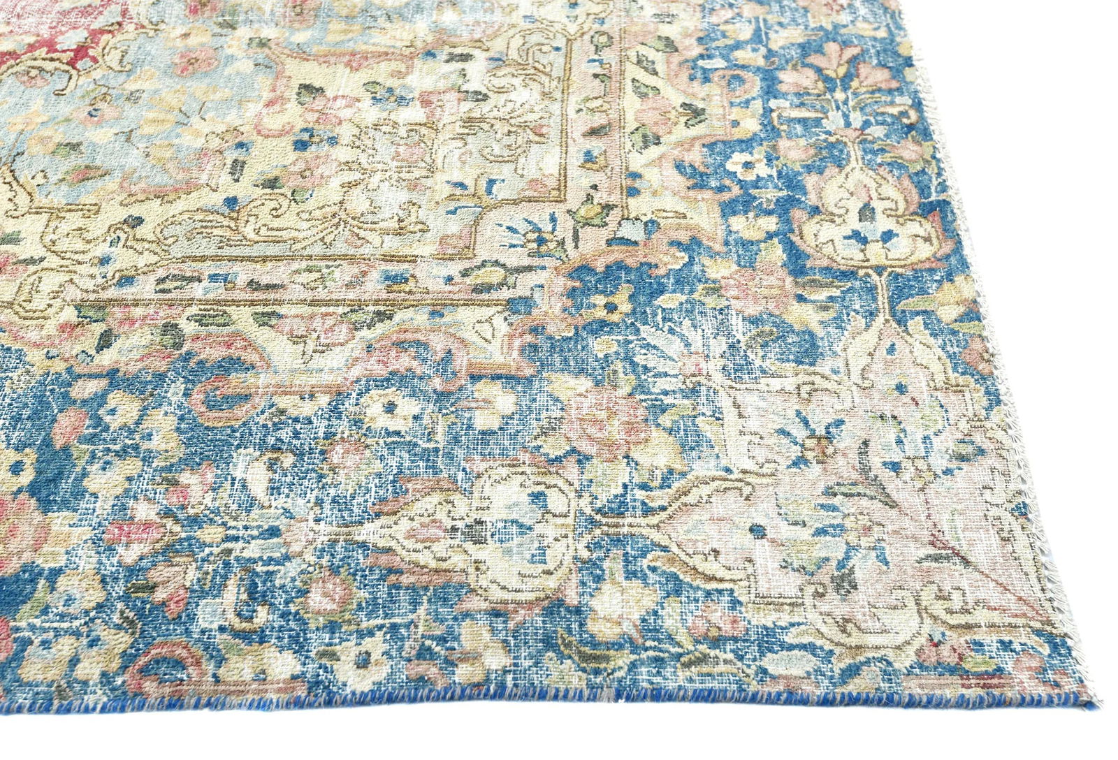 Antique Muted Red Floral 9X12 Distressed Vintage Oriental Rug - 8