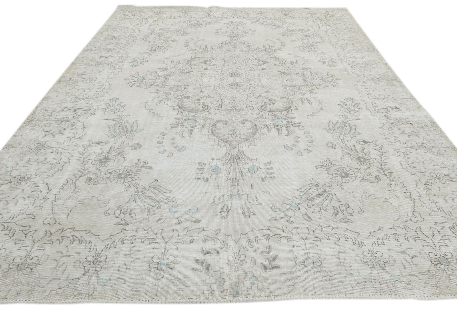 Antique Muted Beige Floral 7X10 Distressed Vintage Oriental Rug - 10