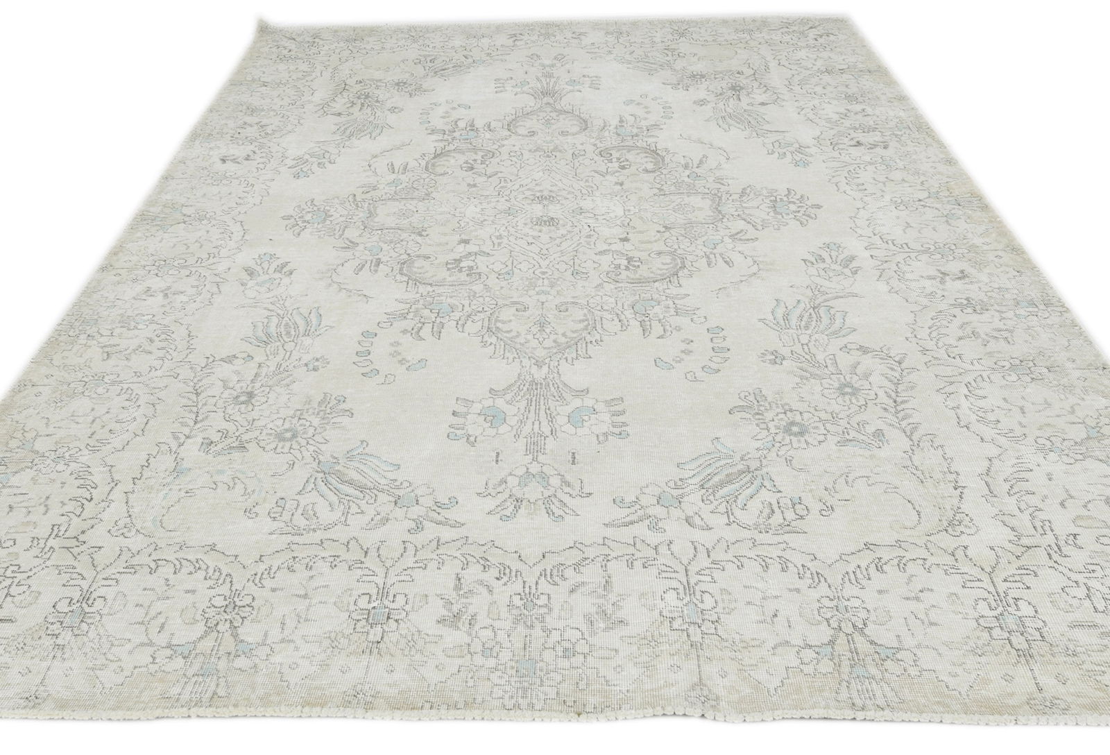 Antique Muted Beige Floral 7X10 Distressed Vintage Oriental Rug - 3