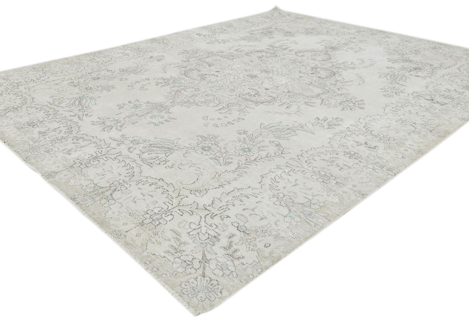 Antique Muted Beige Floral 7X10 Distressed Vintage Oriental Rug - 4